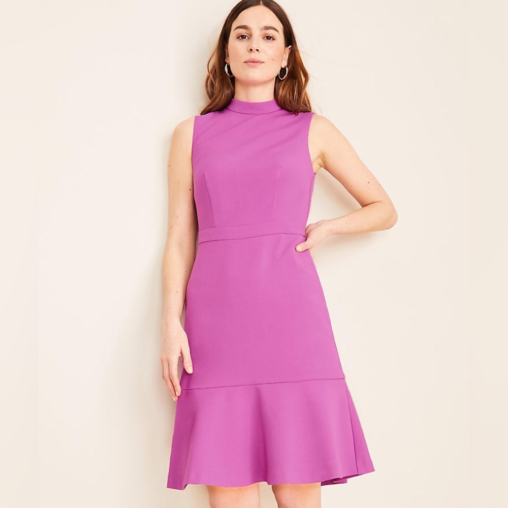Ann Taylor Doubleweave Mock Neck Flounce Dress